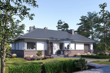 Projekt domu Lidia (868) - parterowy dom o powierzchni 112 m², dach kopertowy, koszt budowy 330 000 zł - ujęcie frontu