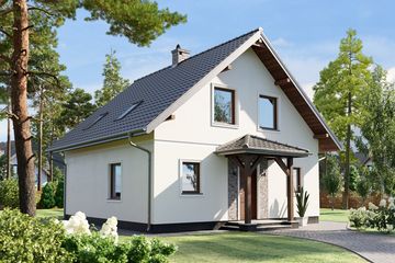 Projekt domu Maranta (769) - parterowy z poddaszem dom o powierzchni 104 m², dach dwuspadowy, koszt budowy 272 000 zł - ujęcie frontu