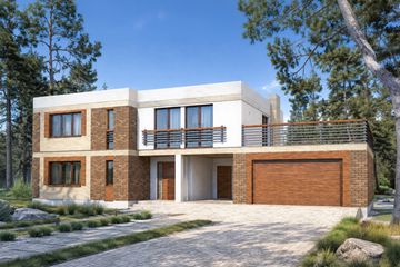 Projekt domu Grand - z pełnym piętrem dom o powierzchni 341,30 m², dach płaski, koszt budowy 877 000 zł - ujęcie frontu