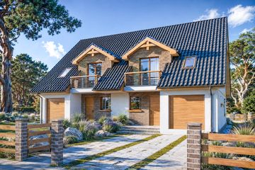 Projekt domu Malwina bl - parterowy z poddaszem dom o powierzchni 114,10 m², dach dwuspadowy, koszt budowy 155 000 zł - ujęcie frontu