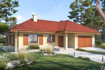 Projekt domu Miranda - parterowy dom o powierzchni 133,80 m², dach wielospadowy, koszt budowy 396 000 zł - ujęcie frontu