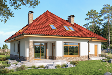Projekt domu Syntia II wersja B - parterowy z poddaszem dom o powierzchni 196,90 m², dach kopertowy - ujęcie 2