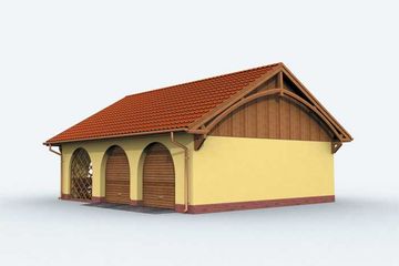 Projekt garażu G145 garaż dwustanowiskowy z pomieszczeniem gospodarczym i werandą - parterowy dom o powierzchni 69,33 m², dach dwuspadowy - ujęcie 2