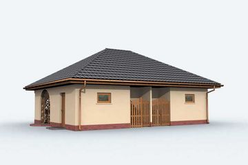 Projekt garażu G146 garaż dwustanowiskowy z pomieszczeniem gospodarczym - parterowy dom o powierzchni 69,33 m², dach kopertowy - ujęcie 2