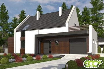 Projekt domu Rumcajs z garażem 1-st. [A] - parterowy z poddaszem dom o powierzchni 119,30 m², dach dwuspadowy - ujęcie 2