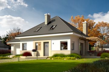 Projekt domu Niki G1 (wersja A) energo - parterowy z poddaszem dom o powierzchni 115,06 m², dach namiotowy - ujęcie 2