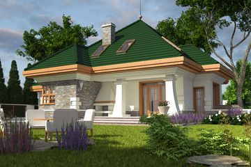 Projekt domu Żuraw z garażem 1-st. [A] - parterowy z poddaszem dom o powierzchni 140,10 m², dach namiotowy - ujęcie 2