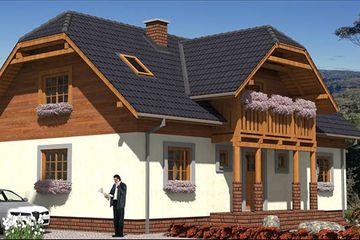 Projekt domu L-31 Dom litewska - szkieletowy - parterowy z poddaszem dom o powierzchni 155,50 m², dach naczółkowy - ujęcie 2