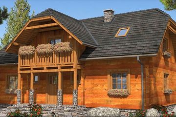 Projekt domu L-31 Dom litewska - z bali - parterowy z poddaszem dom o powierzchni 151,70 m², dach naczółkowy - ujęcie 2