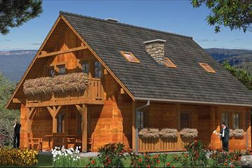 Projekt domu L-59 Dom malinowa - z bali - parterowy z poddaszem dom o powierzchni 119,50 m², dach dwuspadowy - ujęcie 2