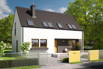 Projekt domu E2 (wersja A) economic - parterowy z poddaszem dom o powierzchni 101,16 m², dach dwuspadowy - ujęcie 2