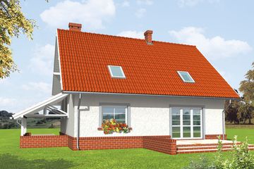 Projekt domu Honoratka (z wiatą) - parterowy z poddaszem dom o powierzchni 148,51 m², dach dwuspadowy - ujęcie 2