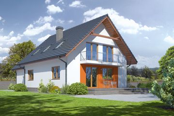 Projekt domu Jaworze 7 - parterowy z poddaszem dom o powierzchni 119,23 m², dach dwuspadowy - ujęcie 2