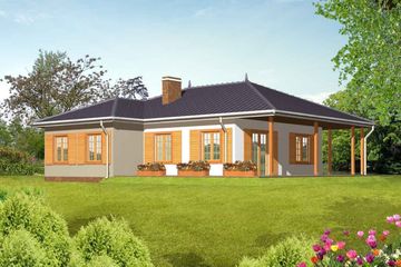  Projekt domu Z tarasami drewniany (WAN1006) - projekt domu parterowego - Zdjęcie 2