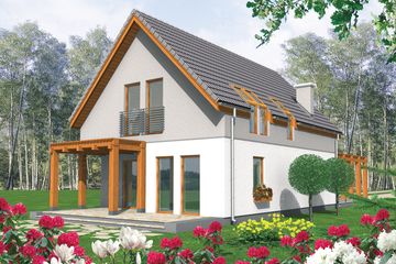 Projekt domu Lara (z wiatą) - parterowy z poddaszem dom o powierzchni 129,63 m², dach dwuspadowy - ujęcie 2