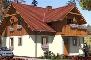 Projekt domu L-73 Dom wierzbowa - szkieletowy - parterowy z poddaszem dom o powierzchni 126,10 m², dach dwuspadowy - ujęcie 2