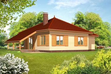  Projekt domu Mały z garażem drewniany (WAN1008) - projekt domu parterowego - Zdjęcie 2