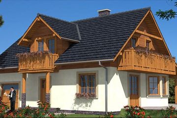 Projekt domu L-90 Dom irysowa - szkieletowy - parterowy z poddaszem dom o powierzchni 132,30 m², dach dwuspadowy - ujęcie 2