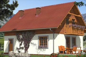Projekt domu L-96 Dom cynamonowa - szkieletowy - parterowy z poddaszem dom o powierzchni 115,50 m², dach dwuspadowy - ujęcie 2