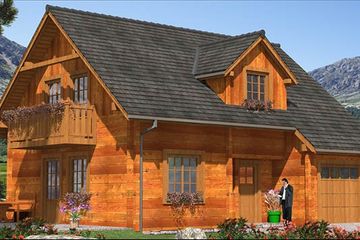 Projekt domu L-96 Dom cynamonowa - z bali - parterowy z poddaszem dom o powierzchni 112,30 m², dach dwuspadowy - ujęcie 2