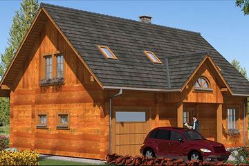 Projekt domu L-86 Dom długa - z bali - parterowy z poddaszem dom o powierzchni 134 m², dach dwuspadowy - ujęcie 2