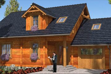 Projekt domu A-103 Dom jastrzębia - z bali - parterowy z poddaszem dom o powierzchni 113,70 m², dach dwuspadowy - ujęcie 2