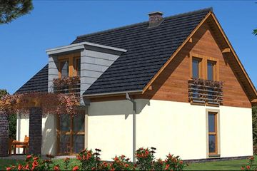 Projekt domu A-109 Dom wiązowa - szkieletowy - parterowy z poddaszem dom o powierzchni 162,70 m², dach dwuspadowy - ujęcie 2