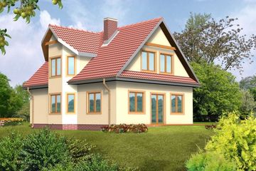  Projekt domu 129 z wykuszem drewniany (WAN1027) - projekt domu parterowego z poddaszem - Zdjęcie 2