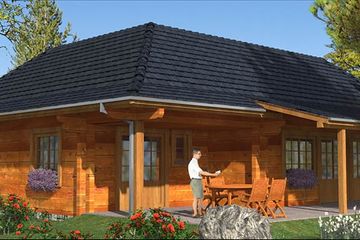 Projekt domu A-113 Dom olchowa - z bali - parterowy dom o powierzchni 99,80 m², dach czterospadowy - ujęcie 2