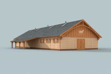  Projekt stajni S23 z Bali drewnianych - 9 boksów (SLN1541) - projekt stajni parterowego z poddaszem - Zdjęcie 2