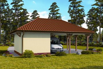  Projekt garażu G249 garaż jednostanowiskowy z wiatą (SLN1742) - projekt garażu parterowego - Zdjęcie 2
