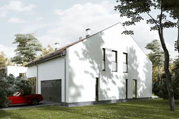 Projekt domu Domo 03C - parterowy z poddaszem dom o powierzchni 133,60 m², dach dwuspadowy - ujęcie 2