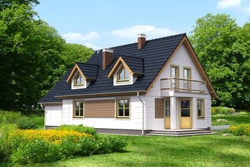 Projekt domu Saloniki III LMP128b - parterowy z poddaszem dom o powierzchni 131,45 m², dach dwuspadowy - ujęcie 2