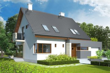Projekt domu Tim G1 (wersja A) - parterowy z poddaszem dom o powierzchni 104,26 m², dach dwuspadowy - ujęcie 2