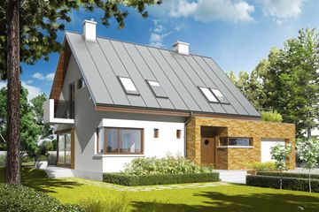 Projekt domu Tim G1 (wersja B) - parterowy z poddaszem dom o powierzchni 104,12 m², dach dwuspadowy - ujęcie 2