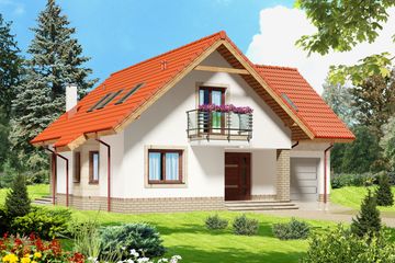 Projekt domu Puk - parterowy z poddaszem dom o powierzchni 117,63 m², dach dwuspadowy - ujęcie frontu