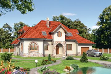  Projekt domu Gródek - murowana – beton komórkowy (KRD2351) - projekt domu parterowego z poddaszem - Zdjęcie 1