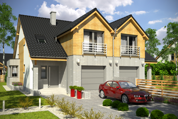  Projekt domu Bazyli z garażem 1-st. bliźniak [A-BL1] (WRF1319) - projekt domu parterowego z poddaszem - Zdjęcie 1