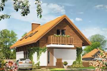 Projekt domu Wrzos - parterowy z poddaszem dom o powierzchni 101,13 m², dach dwuspadowy, koszt budowy 264 000 zł - ujęcie frontu