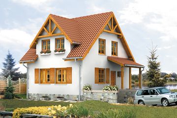 Projekt domu Majka - parterowy z poddaszem dom o powierzchni 83,80 m², dach dwuspadowy, koszt budowy 211 000 zł - ujęcie frontu