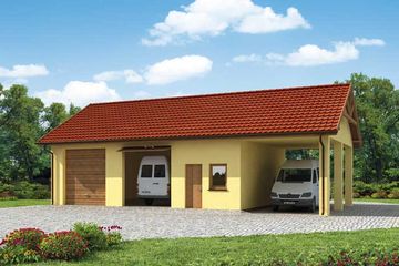  Projekt garażu G210 garaż dwustanowiskowy z pomieszczeniami gospodarczymi i wiatą (SLN1296) - projekt garażu parterowego - Zdjęcie 1