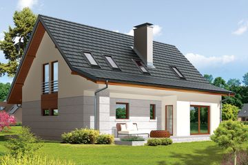 Projekt domu Demi G1 (wersja A) - parterowy z poddaszem dom o powierzchni 135,42 m², dach dwuspadowy, koszt budowy 365 000 zł - ujęcie frontu