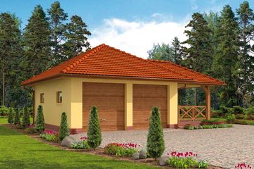 Projekt garażu G63 garaż dwustanowiskowy - parterowy dom o powierzchni 47,10 m², dach kopertowy, koszt budowy 45 818 zł - ujęcie frontu