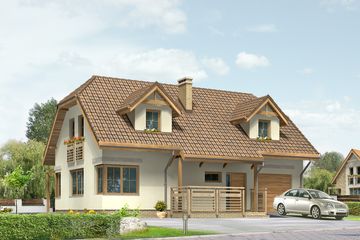 Projekt domu Magnolia 3 - parterowy z poddaszem dom o powierzchni 115,60 m², dach naczółkowy - ujęcie frontu