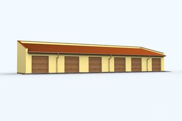 Projekt garażu G93 garaż sześciostanowiskowy - parterowy dom o powierzchni 157,68 m², dach jednospadowy, koszt budowy 201 830 zł - ujęcie frontu
