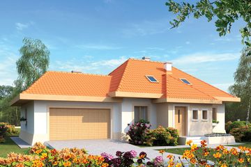 Projekt domu Celesta G2 - parterowy z poddaszem dom o powierzchni 127,61 m², dach kopertowy, koszt budowy 266 344 zł - ujęcie frontu