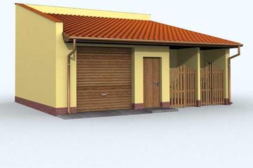 Projekt garażu G117 - parterowy dom o powierzchni 48,88 m², dach jednospadowy, koszt budowy 47 551 zł - ujęcie frontu