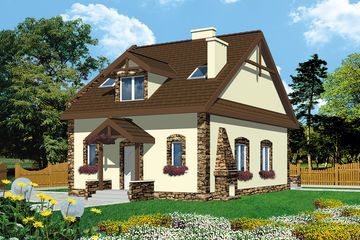 Projekt domu Filip - parterowy z poddaszem dom o powierzchni 134,20 m², dach dwuspadowy - ujęcie frontu