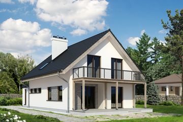 Projekt domu Lotos - parterowy z poddaszem dom o powierzchni 118,60 m², dach dwuspadowy, koszt budowy 320 000 zł - ujęcie frontu