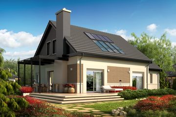 Projekt domu Niki II G1 energo - parterowy z poddaszem dom o powierzchni 134,05 m², dach dwuspadowy, koszt budowy 366 000 zł - ujęcie frontu